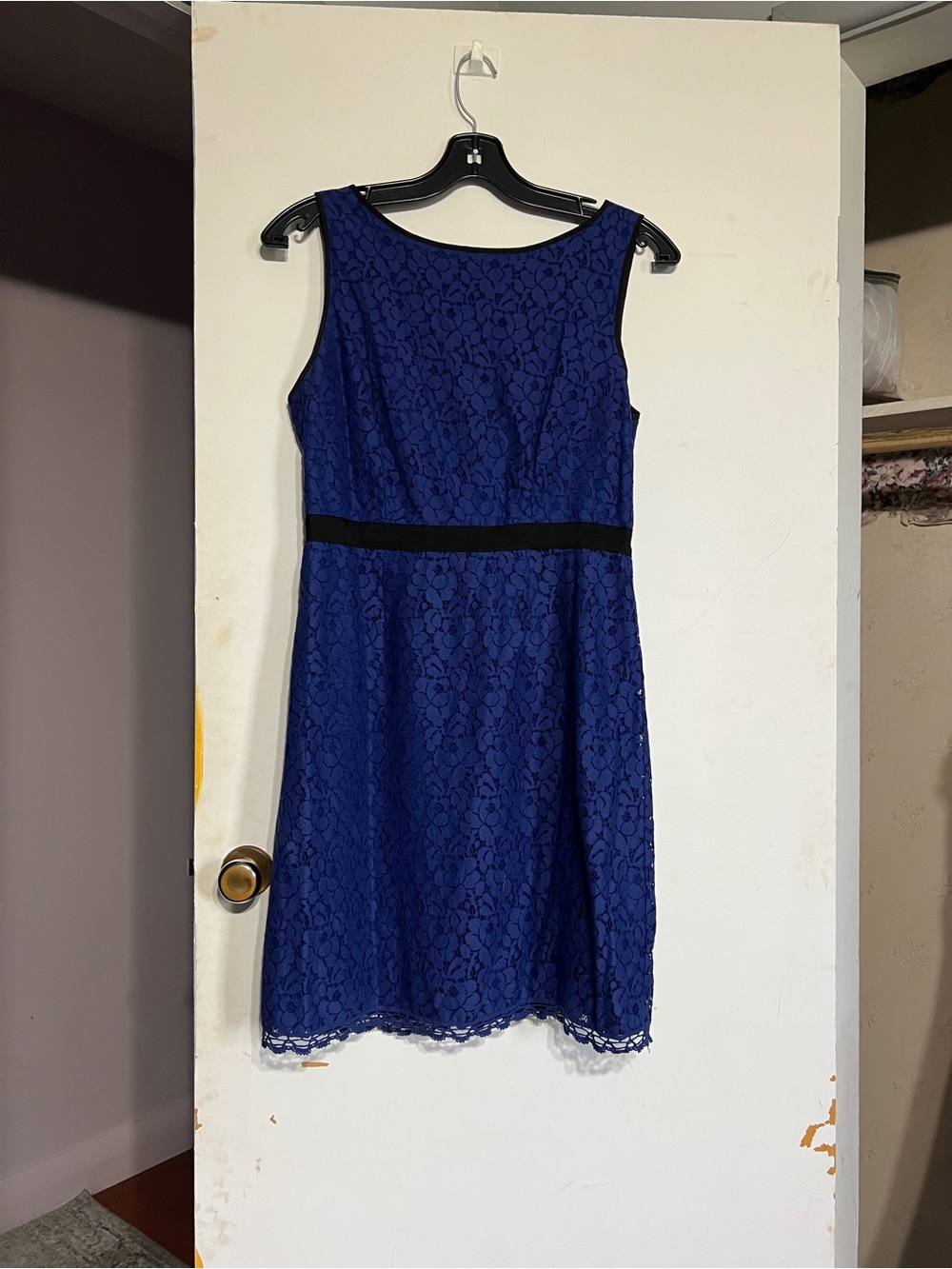 Jacob Royal Blue Lace Sheath Dress with Black Waistband